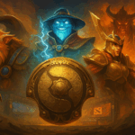 Ilustración digital de Dota 2 mostrando un enfrentamiento épico en The International 2025 en Hamburgo.