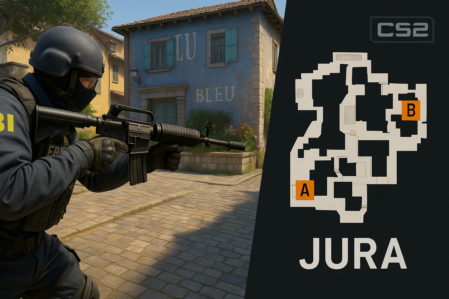Operador del FBI en CS2 apuntando en mapa Jura durante misión semanal