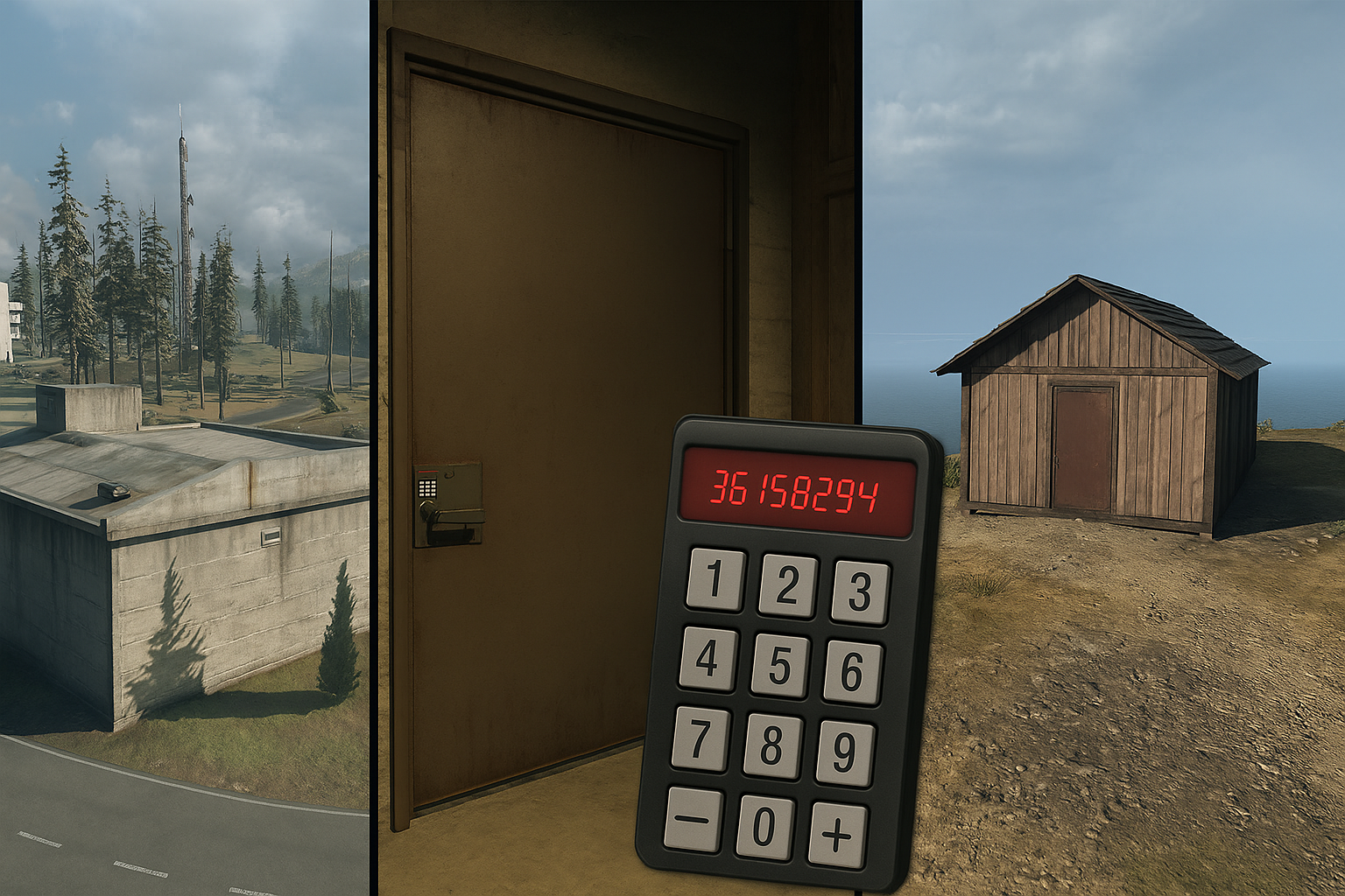 Imagen de una cabaña secreta en Verdansk en Warzone, con estilo realista y detalles del entorno del mapa.