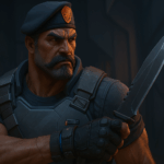Brimstone sosteniendo un cuchillo táctico en una escena tensa dentro de VALORANT