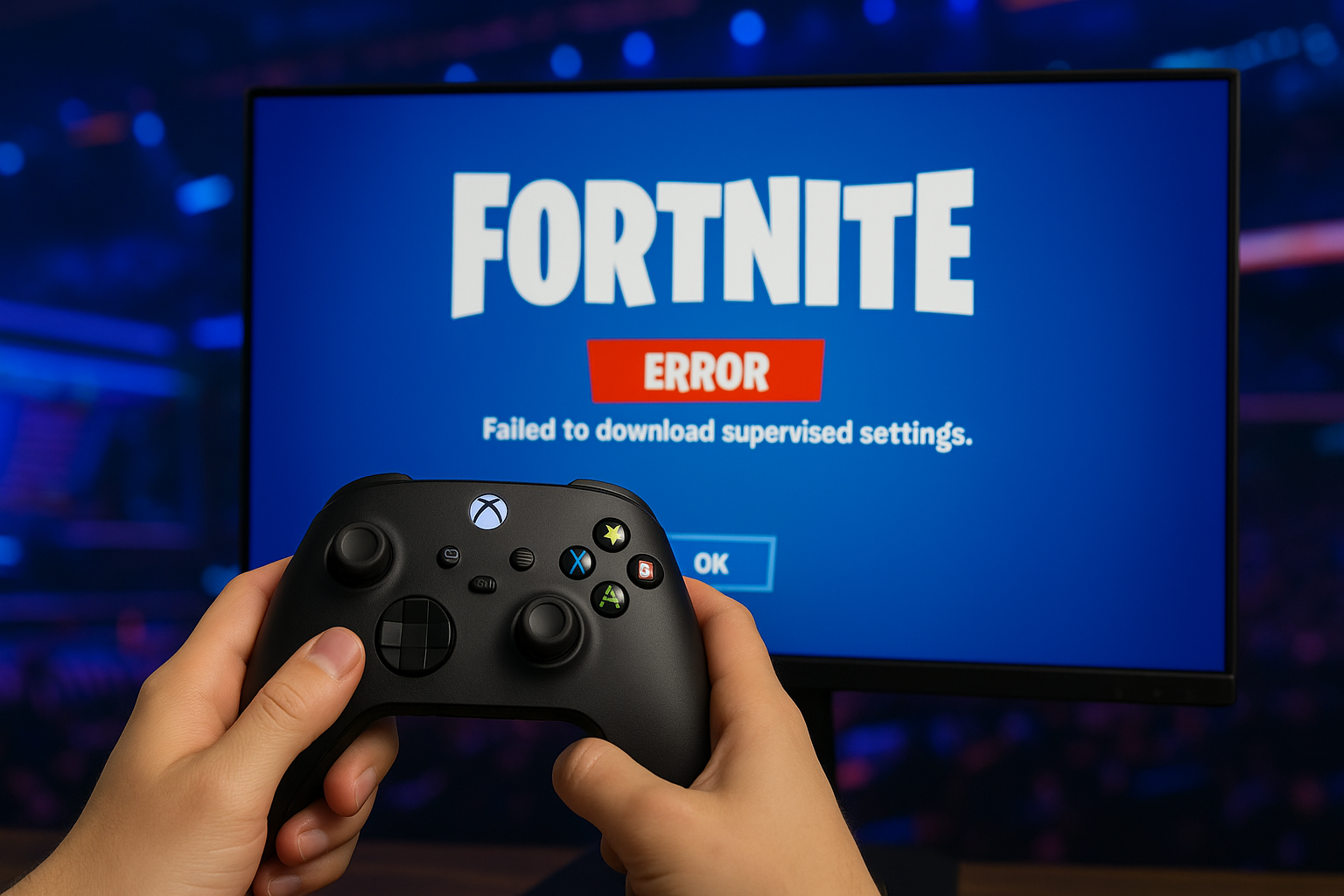 Error de Fortnite en Xbox Cloud Gaming con control en mano.
