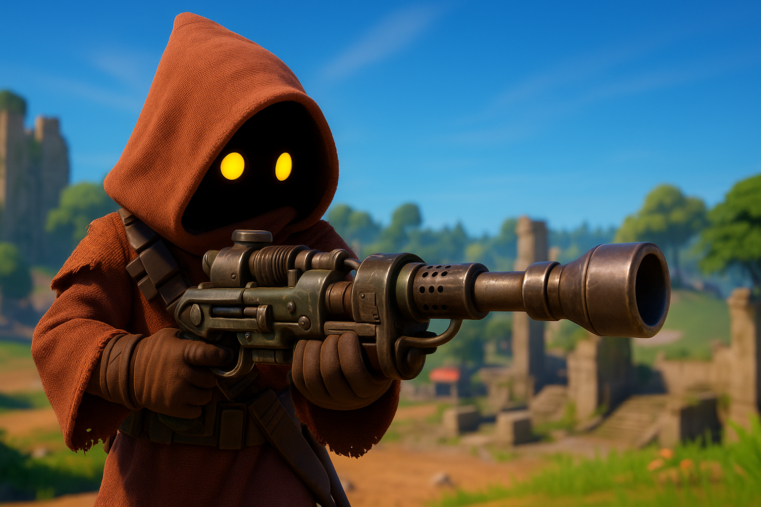 Jawa apuntando con la CA-87 en Fortnite