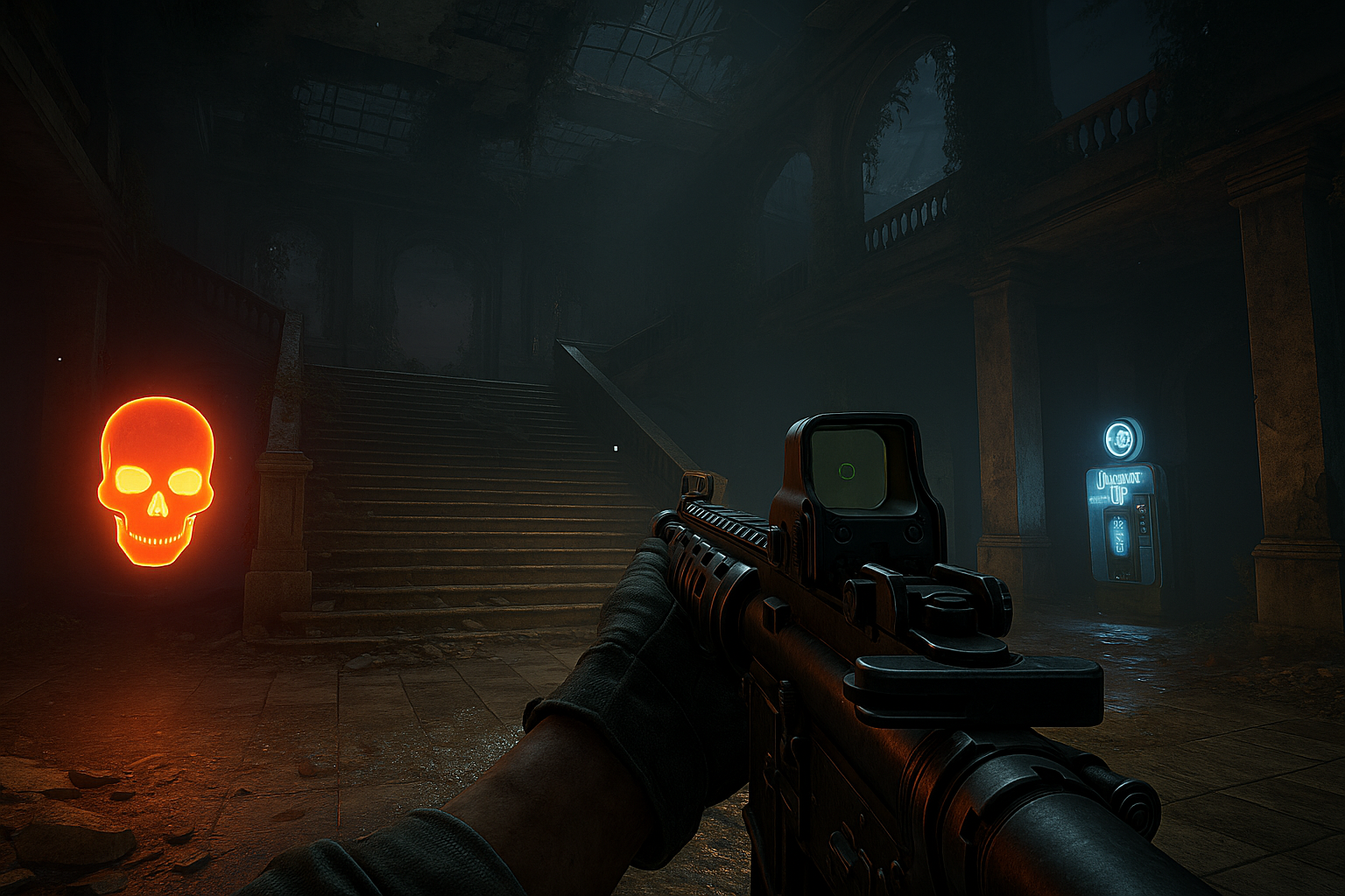 Jugador apunta en Shattered Veil con Power-Up activo