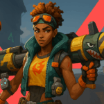 Raze lista para el combate con lanzacohetes y bot en mapa urbano