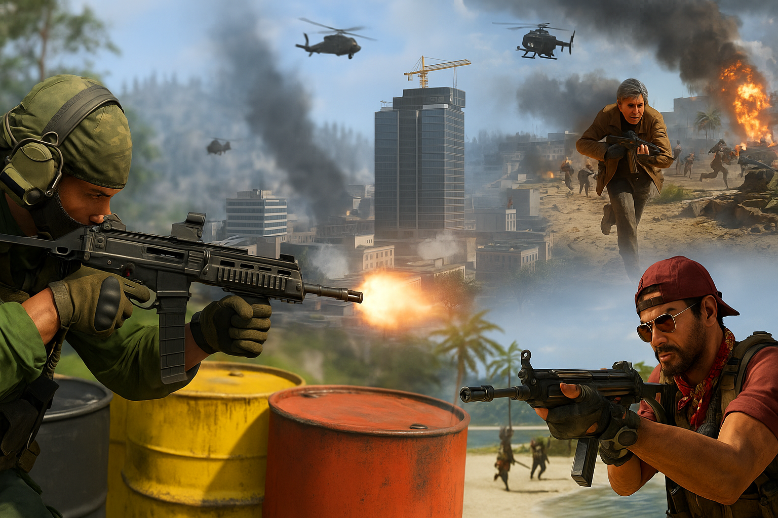 Combates de la Temporada 4 de Warzone en Verdansk y Rebirth Island con armas nuevas y escenas de acción intensa.