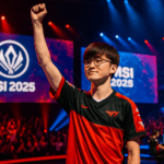 Faker celebrando récord de 1.000 kills en el MSI 2025