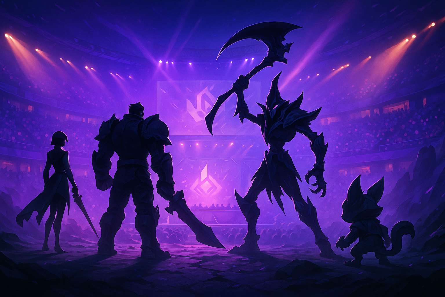 Campeones icónicos de League of Legends listos para el parche 25.14 en una arena de esports