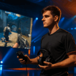 Jugador profesional de CS2 en escenario de esports durante su presentación con nuevo equipo
