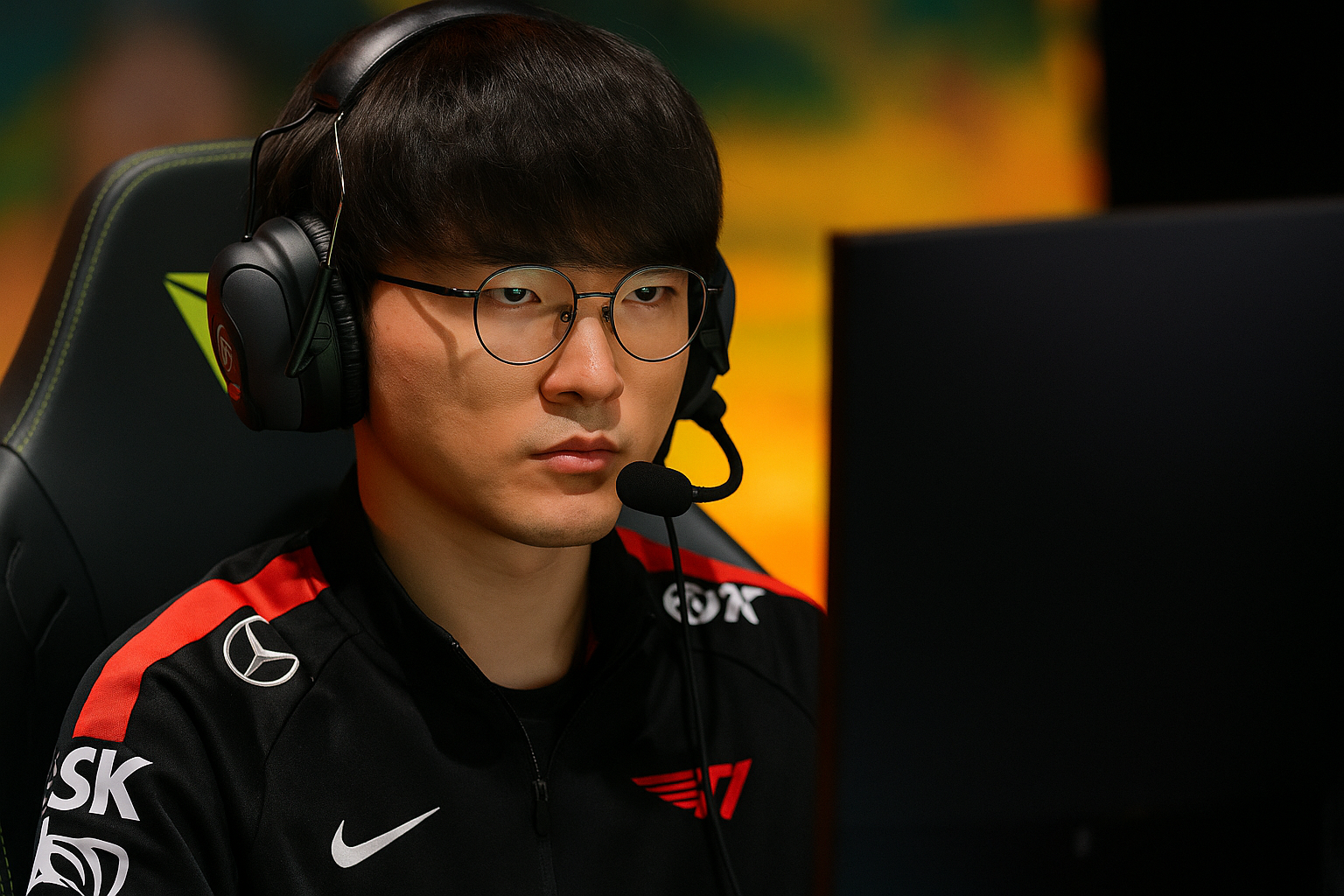 Jugador profesional de LoL de T1 compitiendo en un torneo internacional