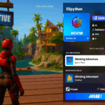 Personaje de Fortnite frente a isla creativa "Climbing Adventure"