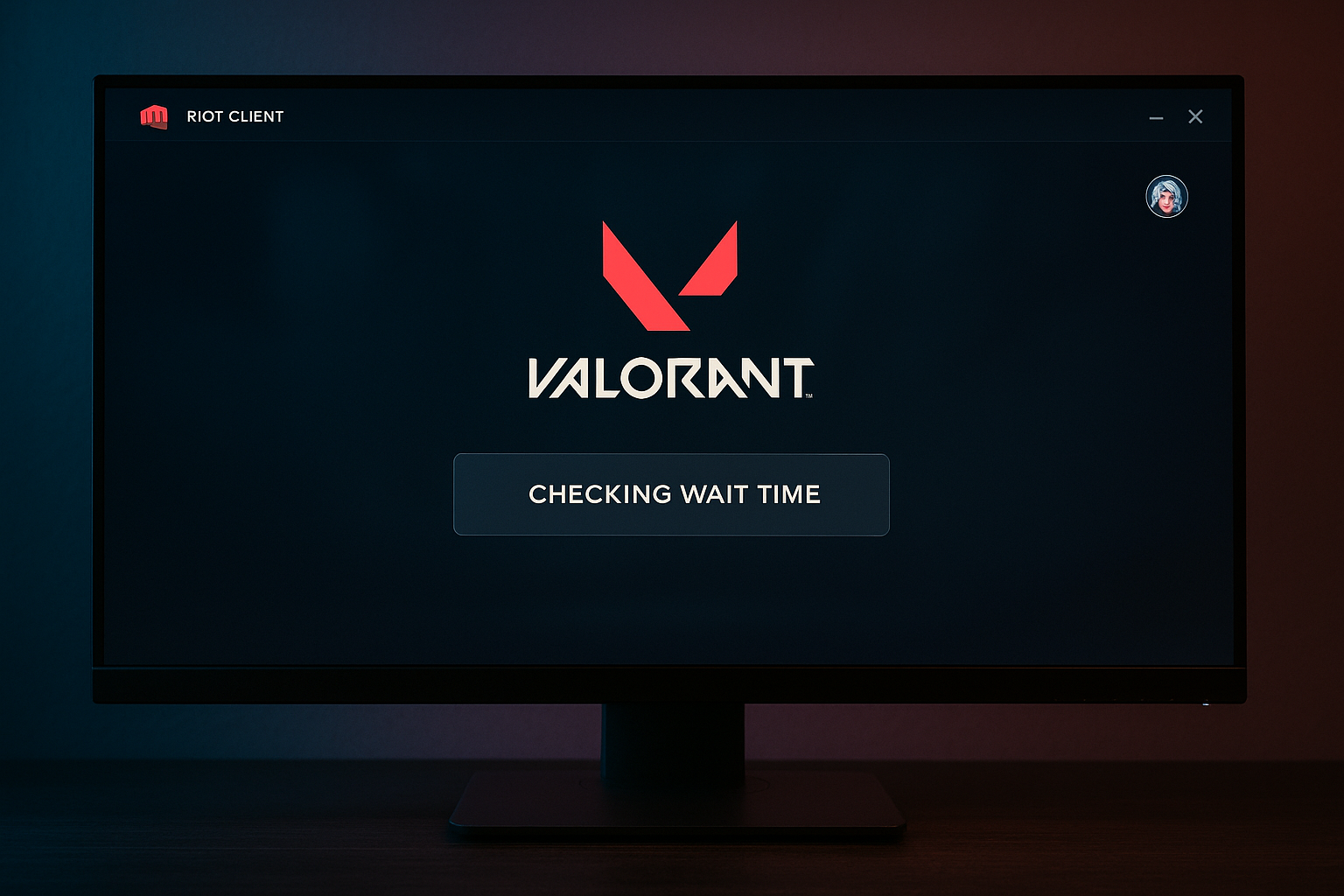 Captura de pantalla del cliente de Riot mostrando el mensaje "Comprobando tiempo de espera" en VALORANT