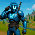 Skin Reboot Man de Fortnite posando en un paisaje colorido inspirado en el juego