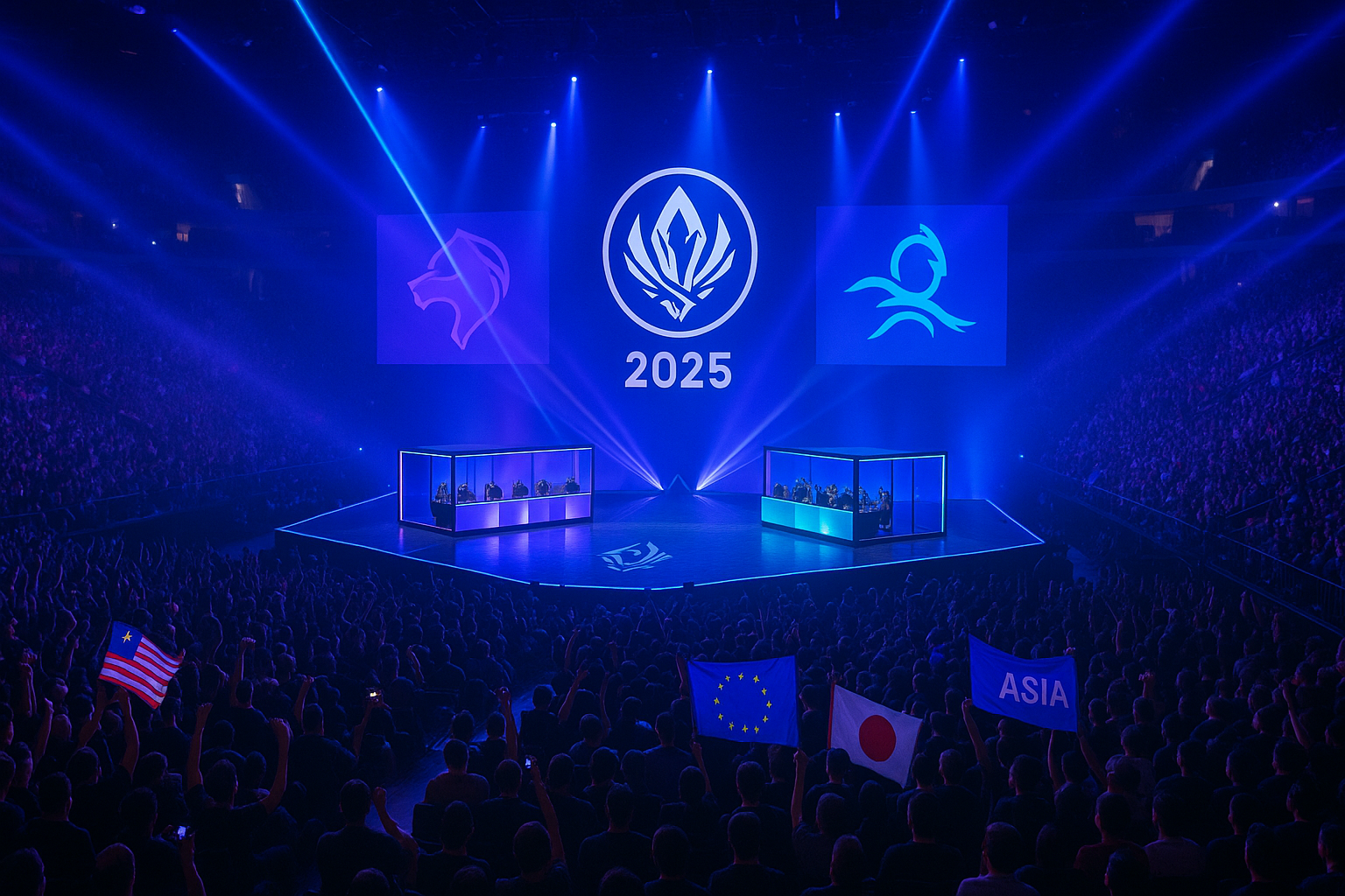 Imagen del MSI 2025 de League of Legends mostrando la arena con fanáticos y luces de esports.