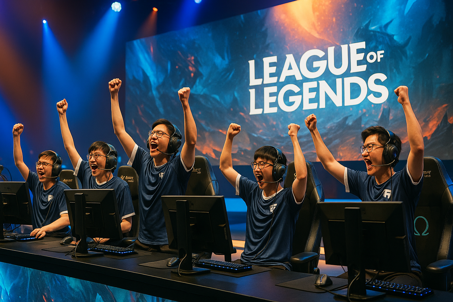 Equipo de League of Legends celebrando una victoria en un torneo internacional