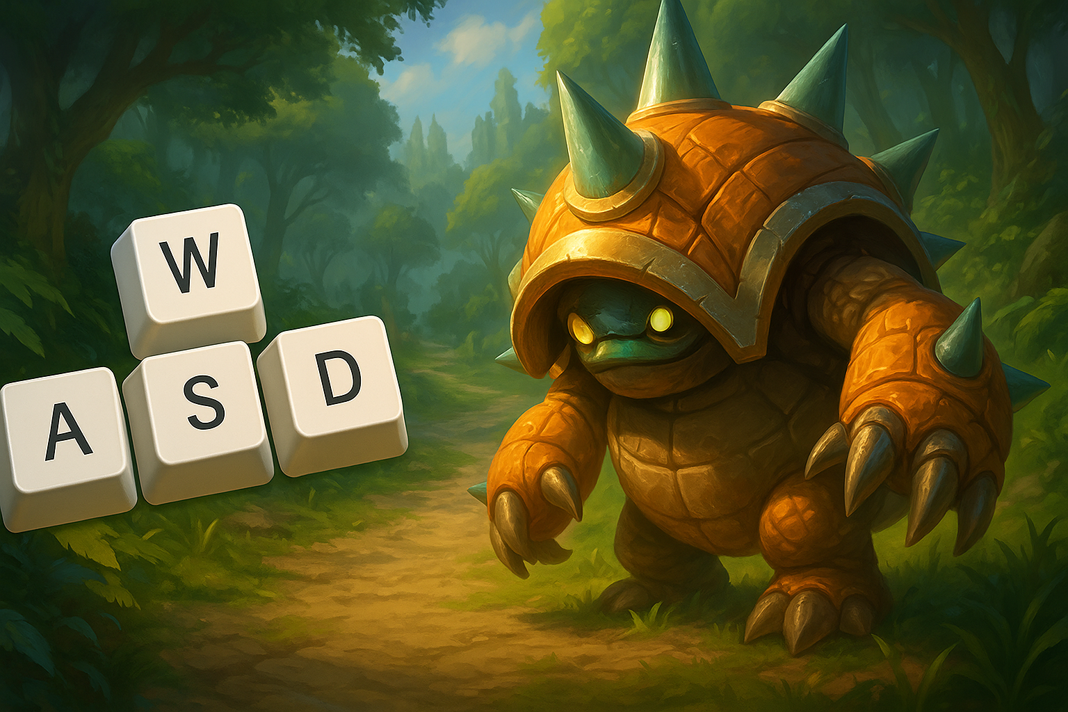 Rammus en la Grieta del Invocador con teclas WASD flotando, simbolizando los nuevos controles en League of Legends.