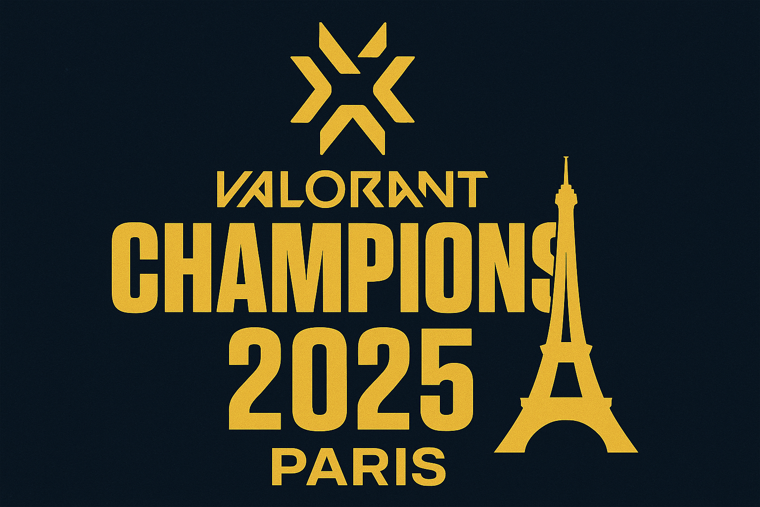 Imagen horizontal de VALORANT Champions 2025 en París, diseño de esports con la Torre Eiffel.