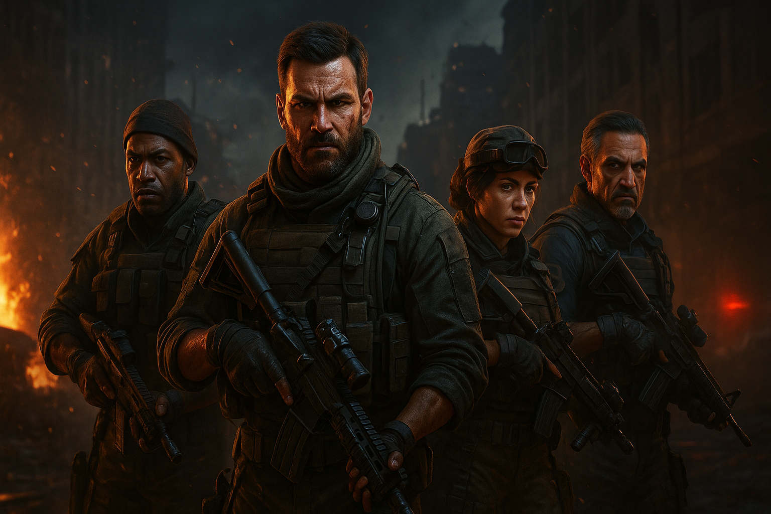 Escuadrón táctico en combate urbano en Black Ops 7
