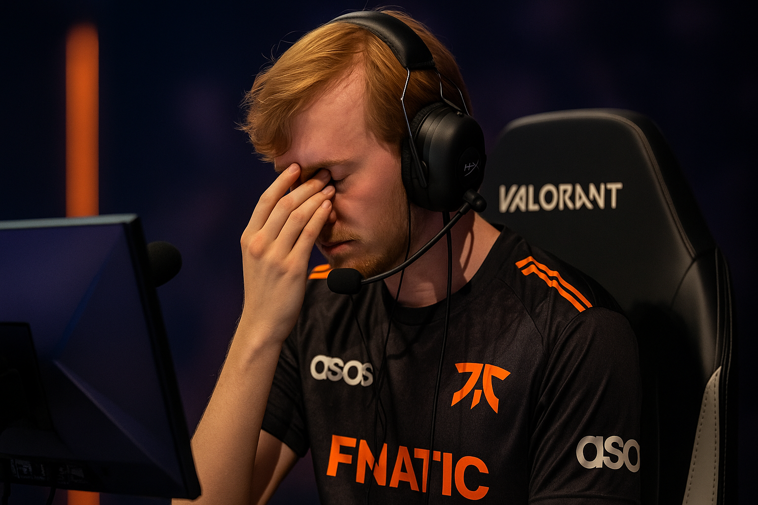 Jugador de Fnatic en torneo de VALORANT mostrando frustración durante partida competitiva