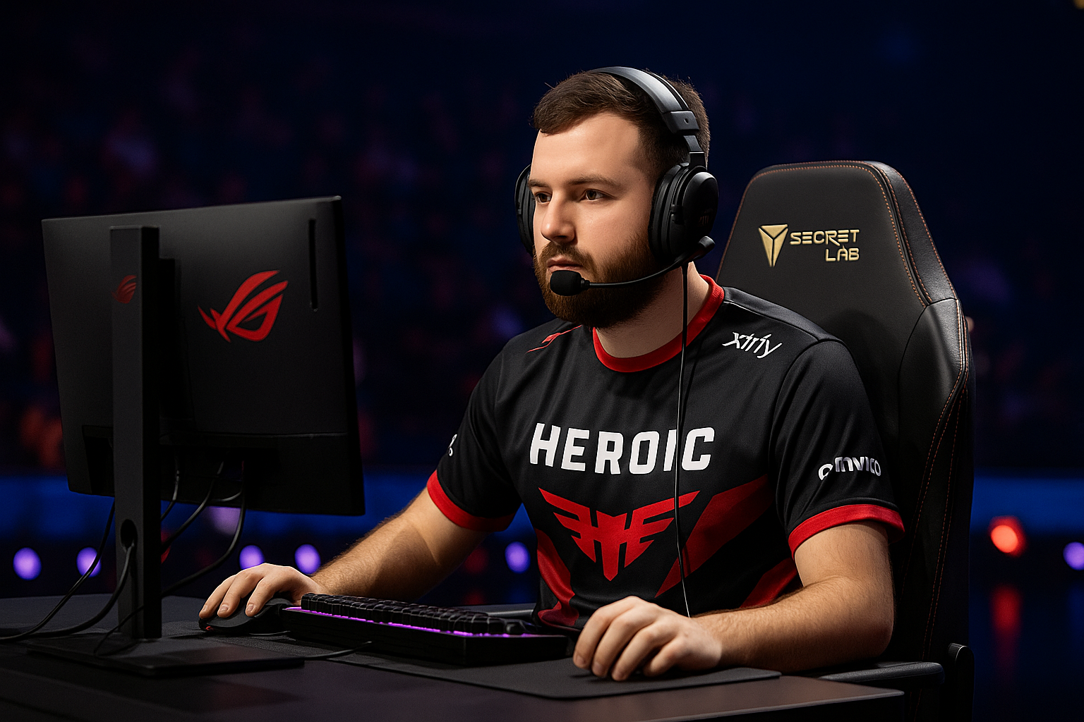 Jugador de HEROIC concentrado durante un partido de Dota 2 en TI 2025, representando al underdog sudamericano.