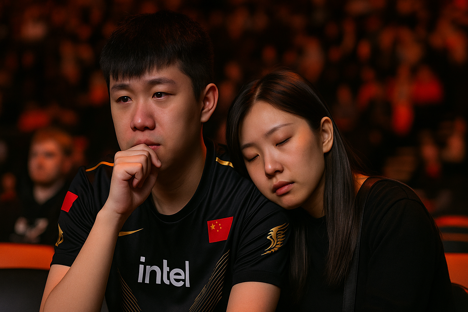 Ame y su esposa mostrando emoción y apoyo tras la derrota en TI 2025, reflejando la resiliencia y esperanza en Dota 2.
