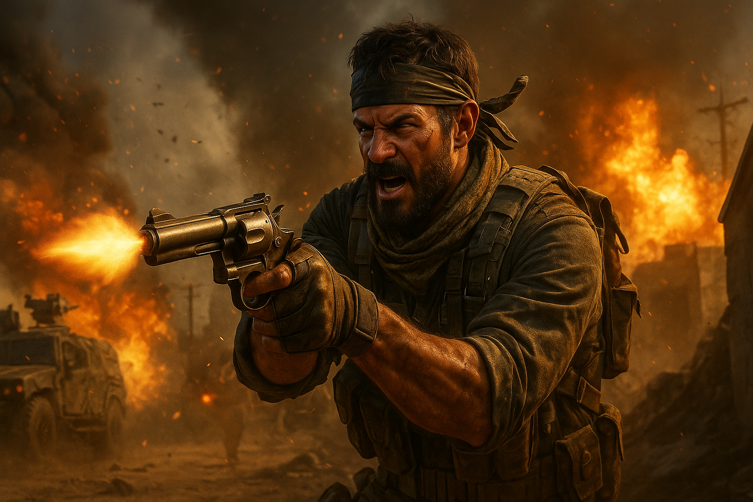 Arte digital de Black Ops 6 mostrando un soldado en combate durante el evento Operación Hell Ride, con ambiente intenso y explosivo.