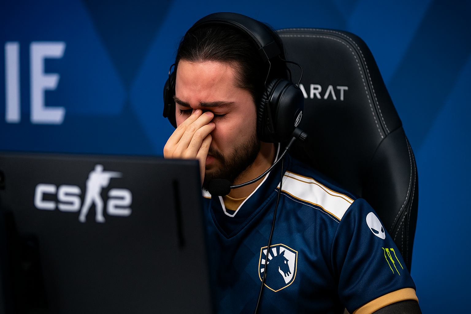 Twistzz emocionado con la camiseta de Team Liquid en un torneo de CS2, mostrando intensidad y concentración.