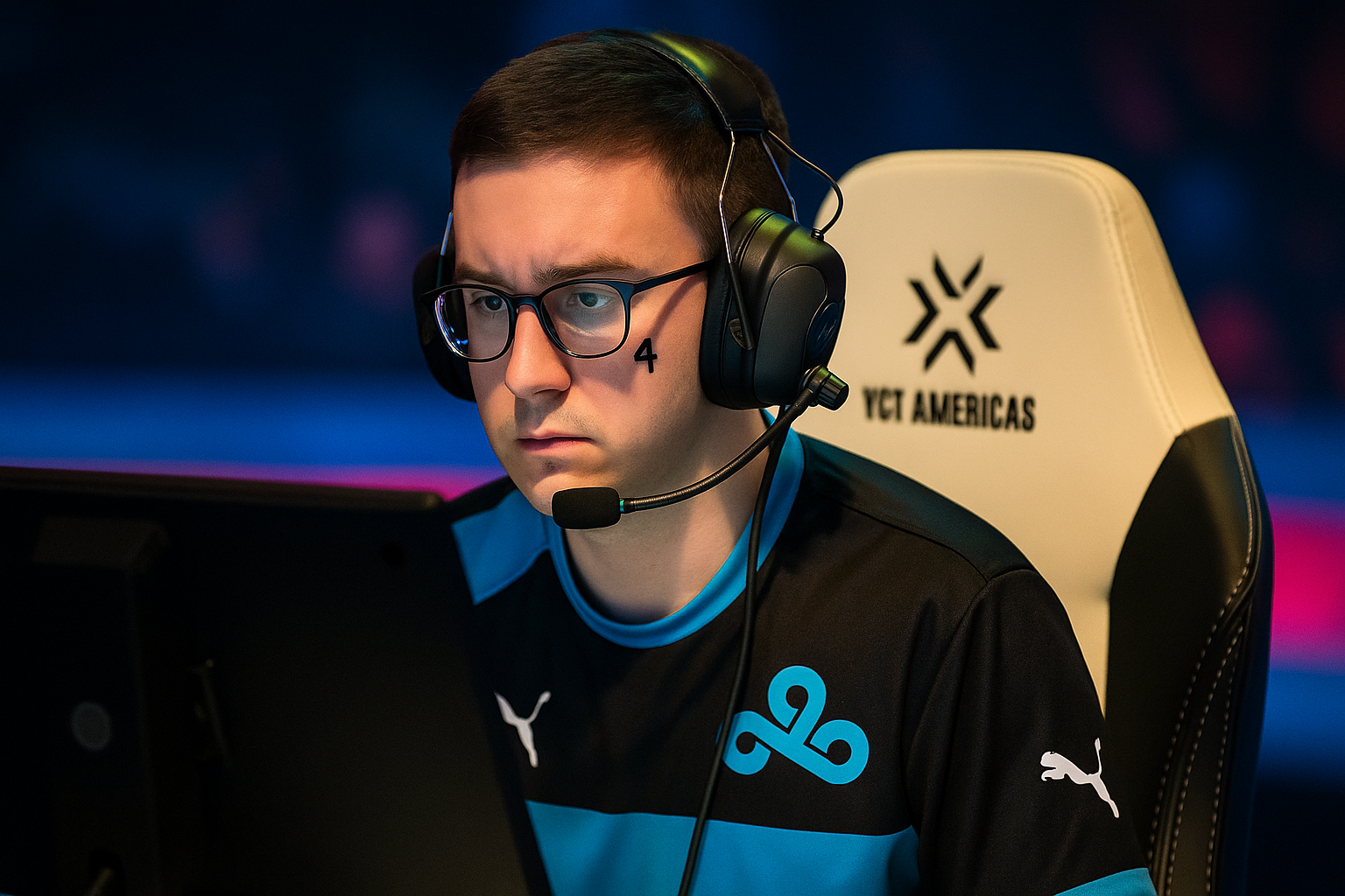 Jugador de Cloud9 enfocado durante partido del VCT Américas