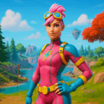 Skin exclusiva Thrilldiver de Fortnite Vivo Valoriza en paisaje vibrante