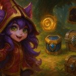 Lulu en League of Legends junto a cofres Hextech, representando recompensas del pase de batalla temporada 3