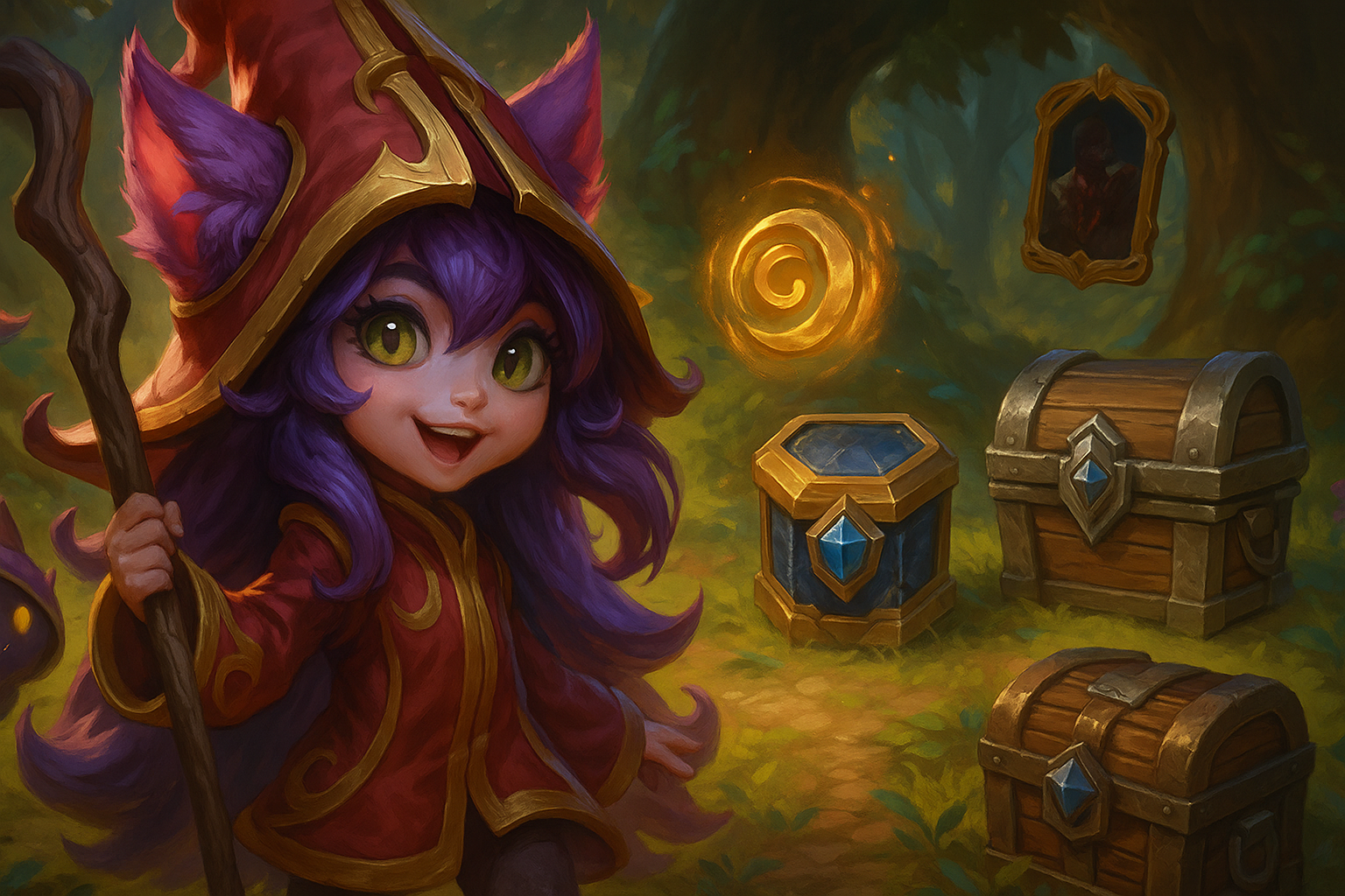 Lulu en League of Legends junto a cofres Hextech, representando recompensas del pase de batalla temporada 3
