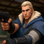 Agente Sova de VALORANT apuntando con pistola en mapa industrial, parte del test de pureza Rice Purity