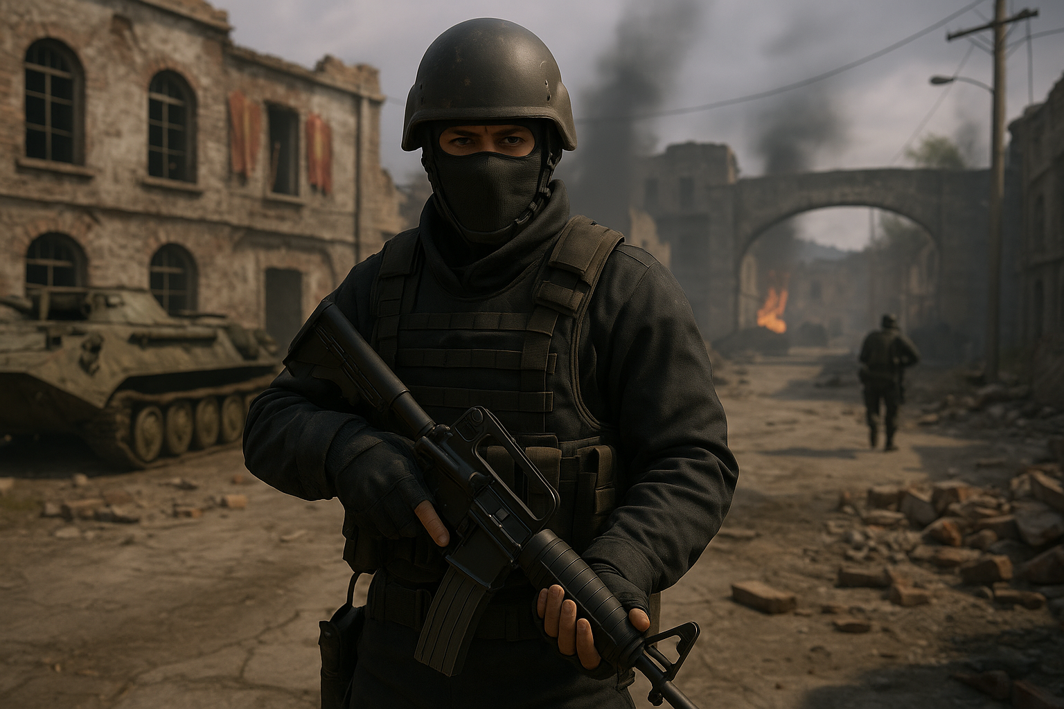 Soldado en zona de guerra realista en Black Ops 7