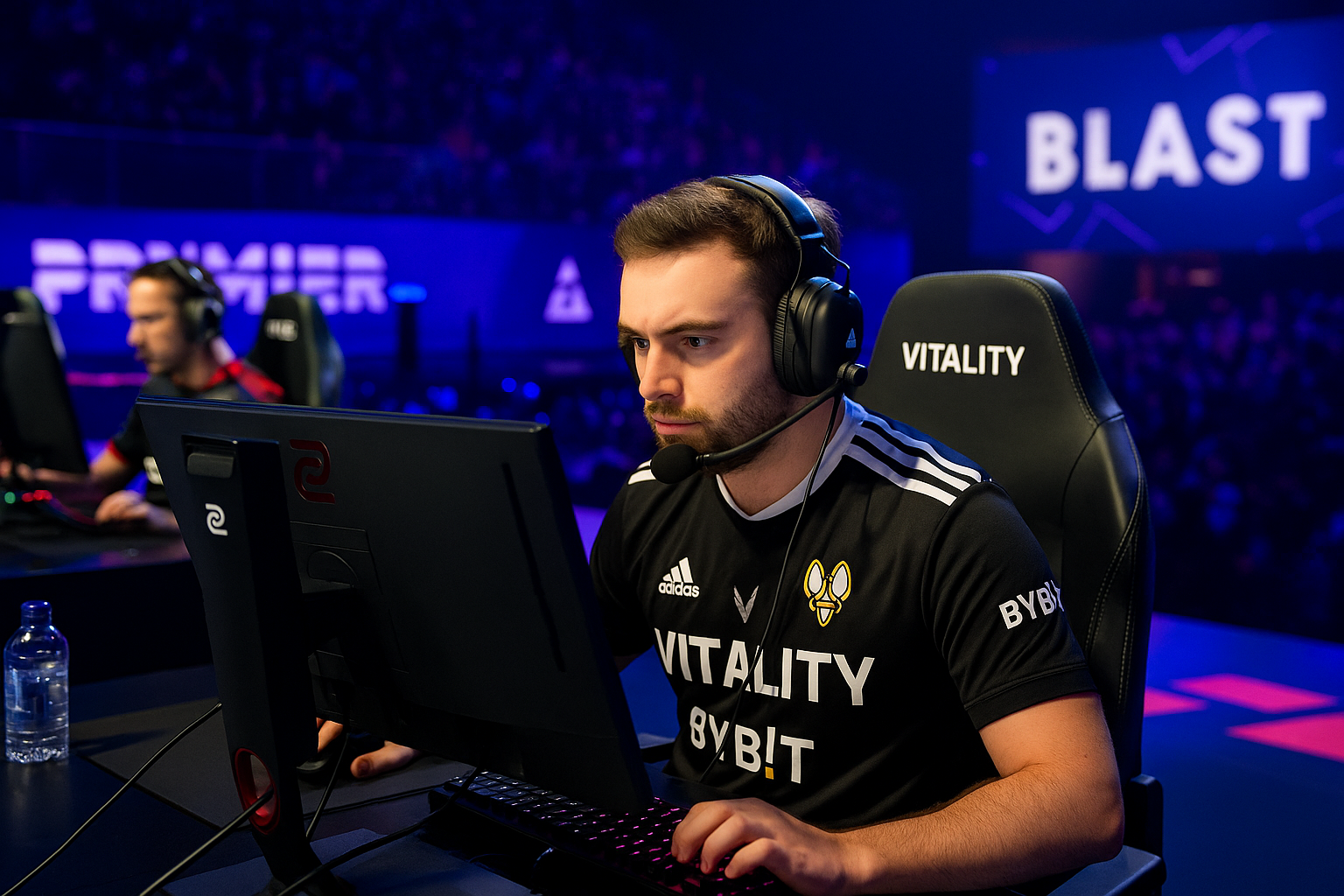 Jugador de Team Vitality concentrado en BLAST Open London de CS2