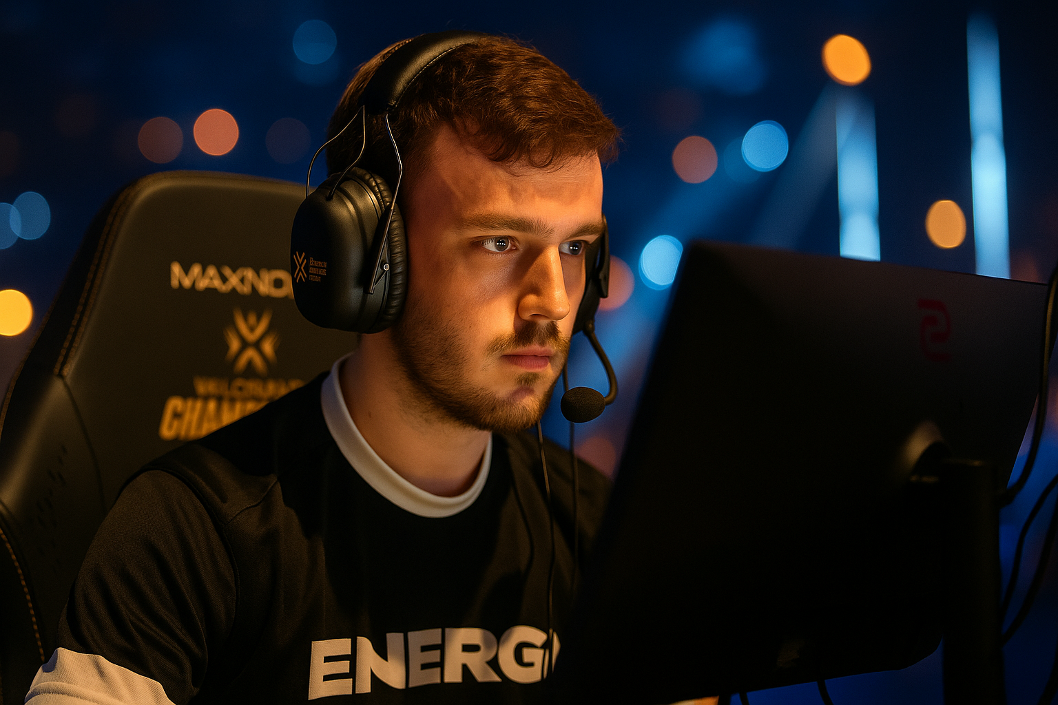 Brawk de NRG concentrado frente a su monitor durante VALORANT Champions 2025.