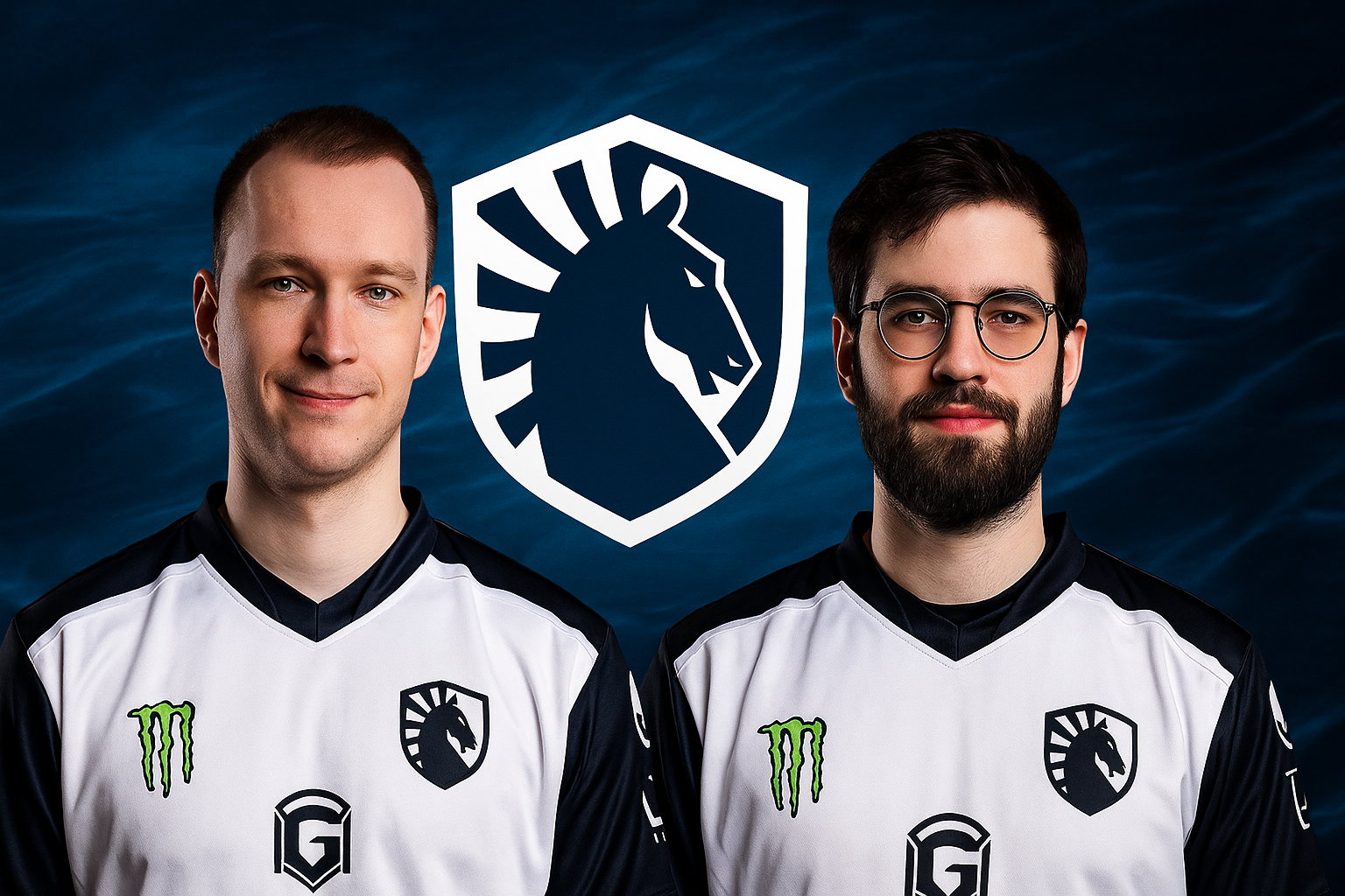 Ace y tOfu posando con el logo de Team Liquid tras unirse al nuevo roster de Dota 2.