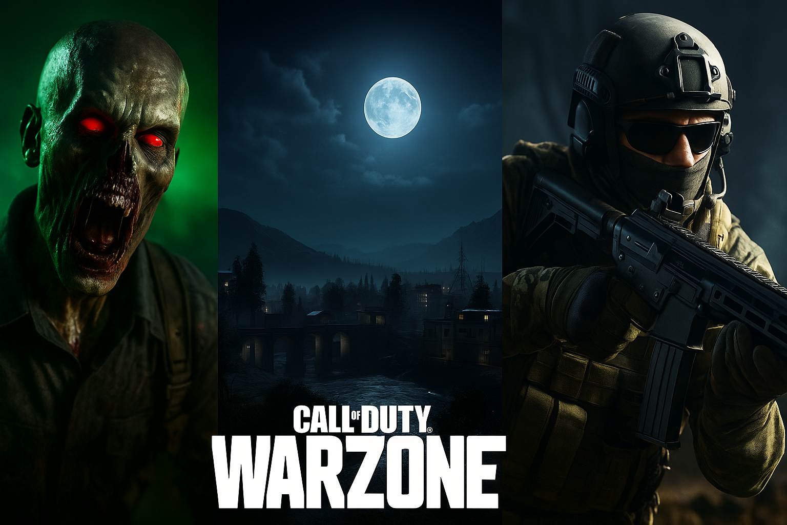Soldado y zombi enfrentándose en Verdansk nocturno durante la temporada 6 de Warzone.