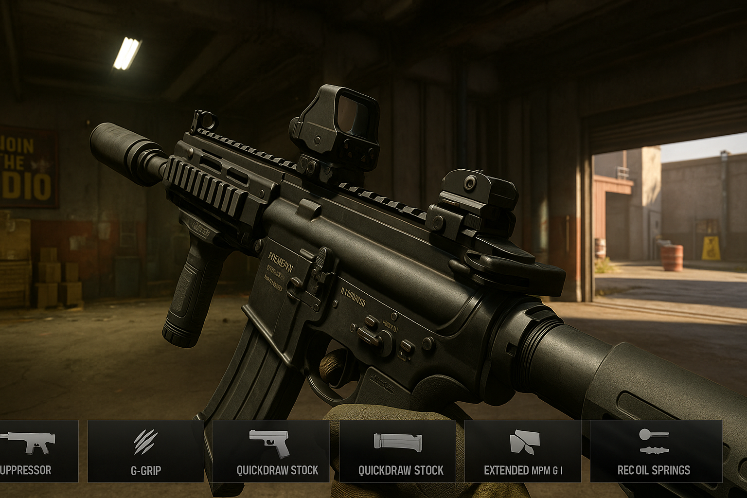 Rifle Merrick 556 en un mapa urbano de Black Ops 6