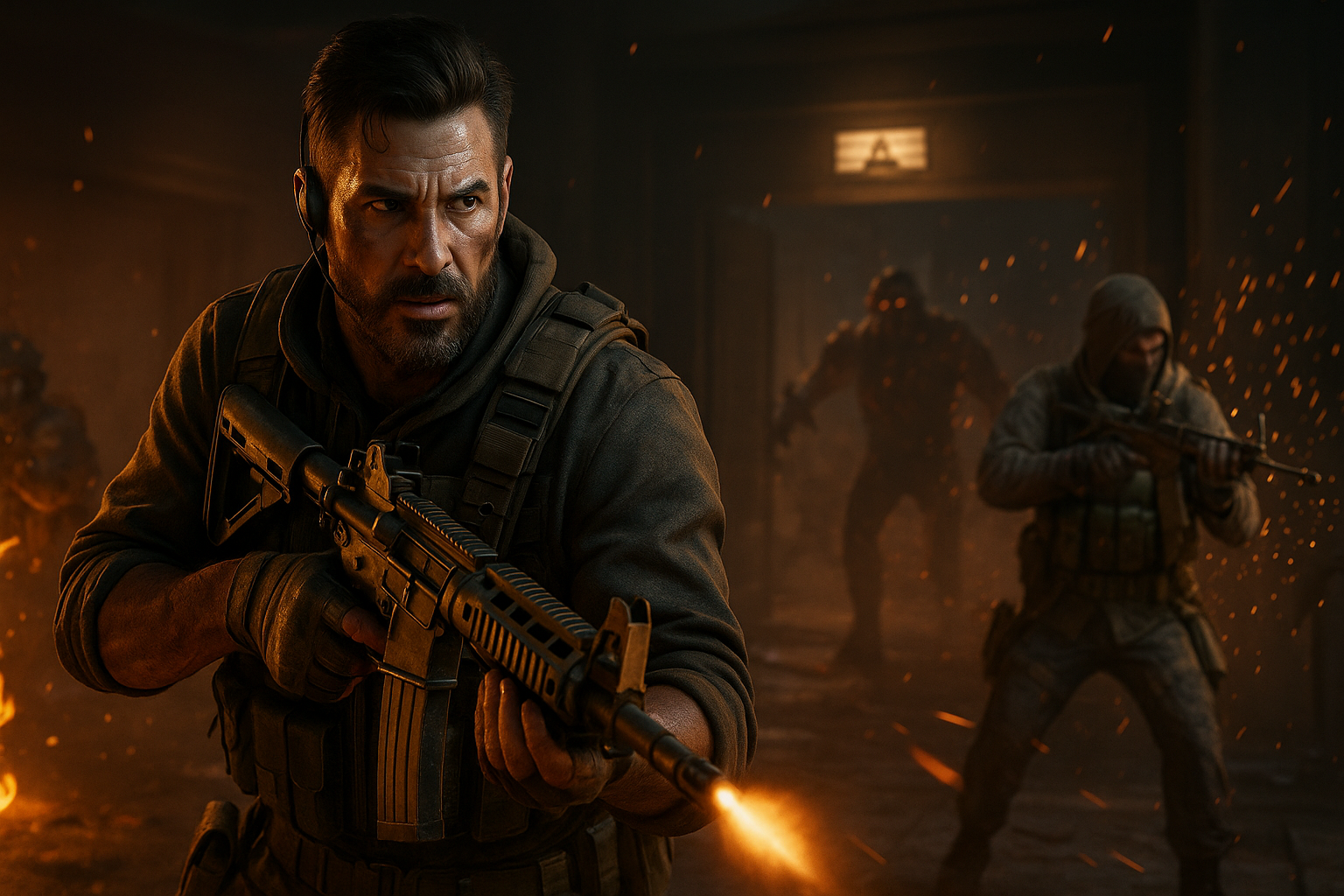 Soldados enfrentando criaturas en un ambiente intenso de Black Ops 7, representando los desafíos Dark Ops