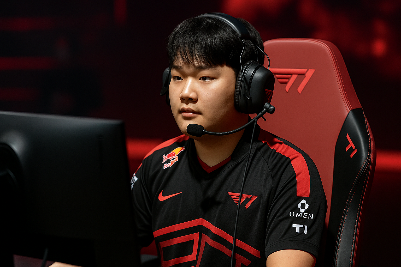 Gumayusi saliendo del escenario de e-sports tras su último mundial con T1 frente a una multitud