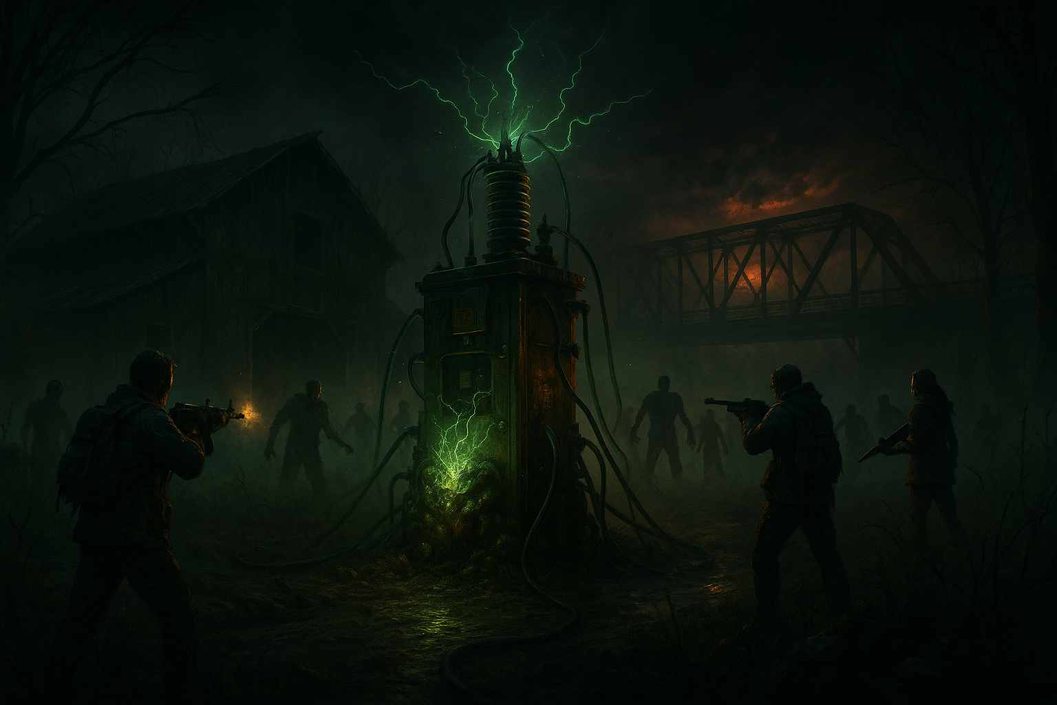 Supervivientes activando la Power Pump para encender la energía en el mapa Ashes of the Damned de Zombies en Black Ops 7