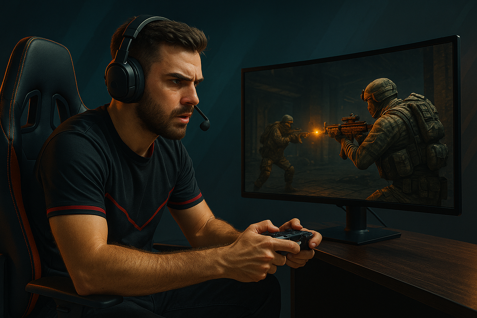 Jugador profesional concentrado jugando Call of Duty: Black Ops 7 en un partido competitivo de la CDL 2026