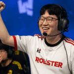 Jugador de KT Rolster celebrando una victoria en el Mundial de League of Legends 2025.