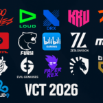 Logos de equipos del VALORANT Champions Tour 2026 sobre fondo azul oscuro
