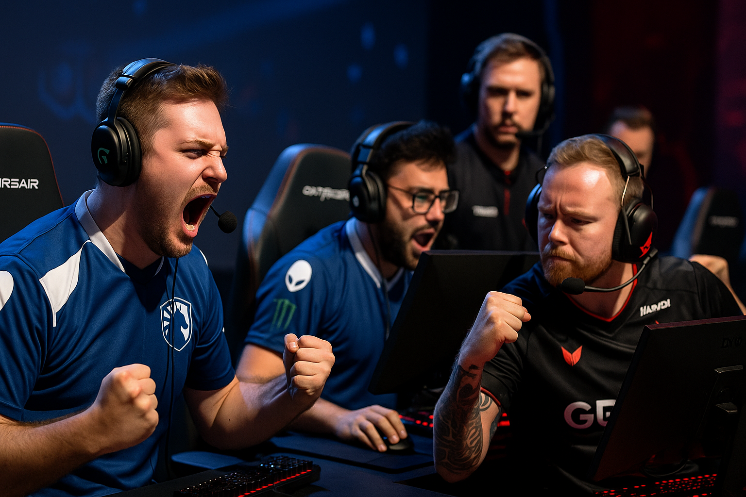 Jugadores de Team Liquid celebrando frente a Astralis en pleno partido de Counter-Strike en el Budapest Major 2025