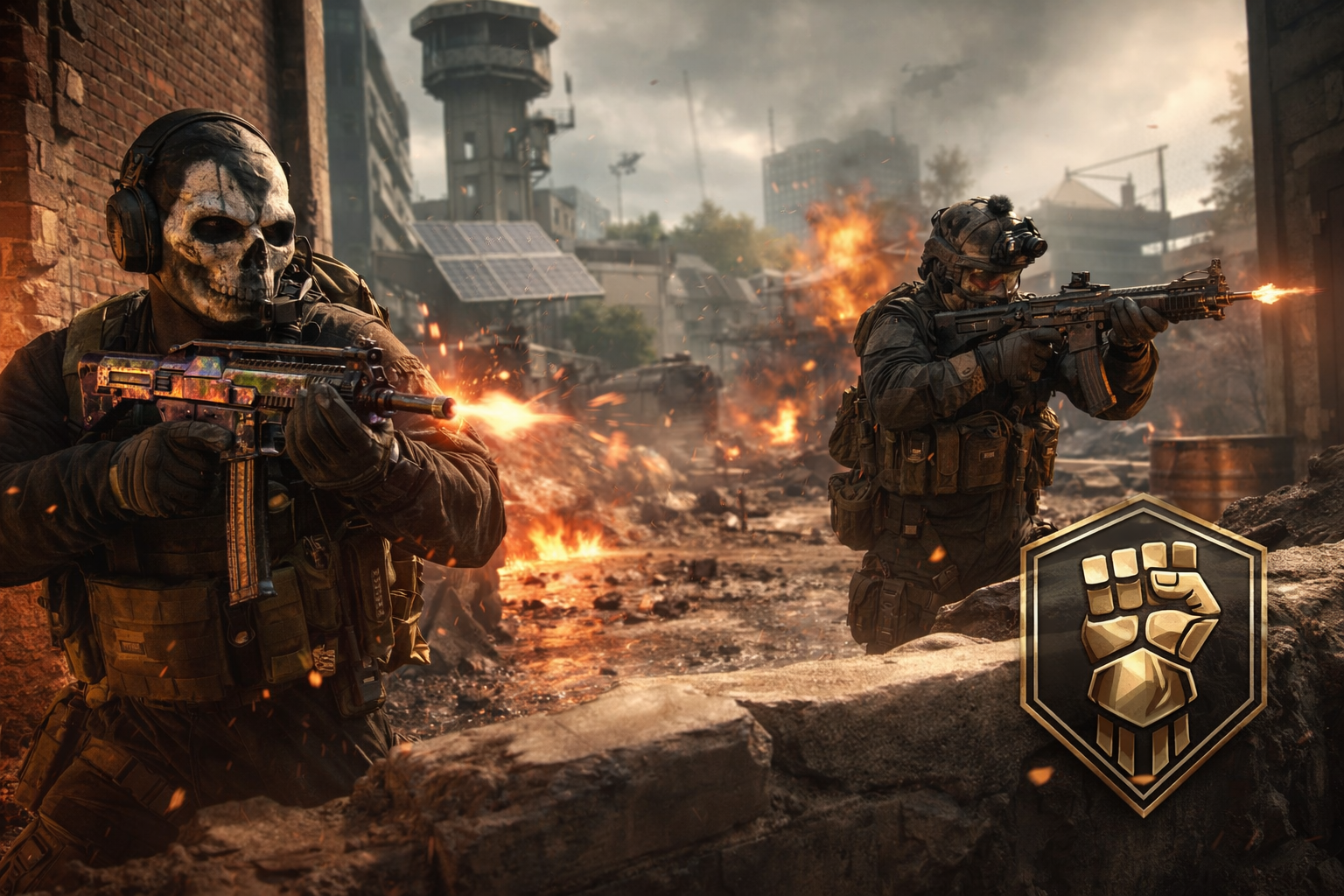 Operadores peleando a corta distancia en Haven’s Hollow, con explosiones de fondo y vibra competitiva de Ranked en Warzone Temporada 2.