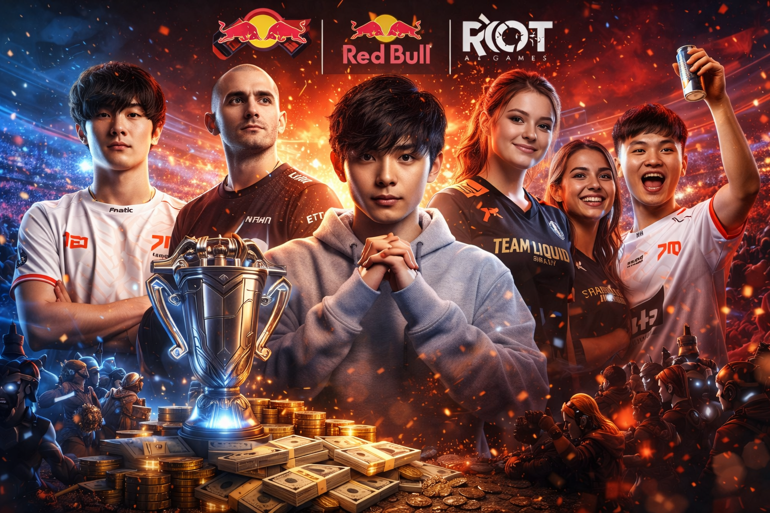 Finalistas de los TenZ VALORANT Community Awards en un escenario de esports con trofeo y público.