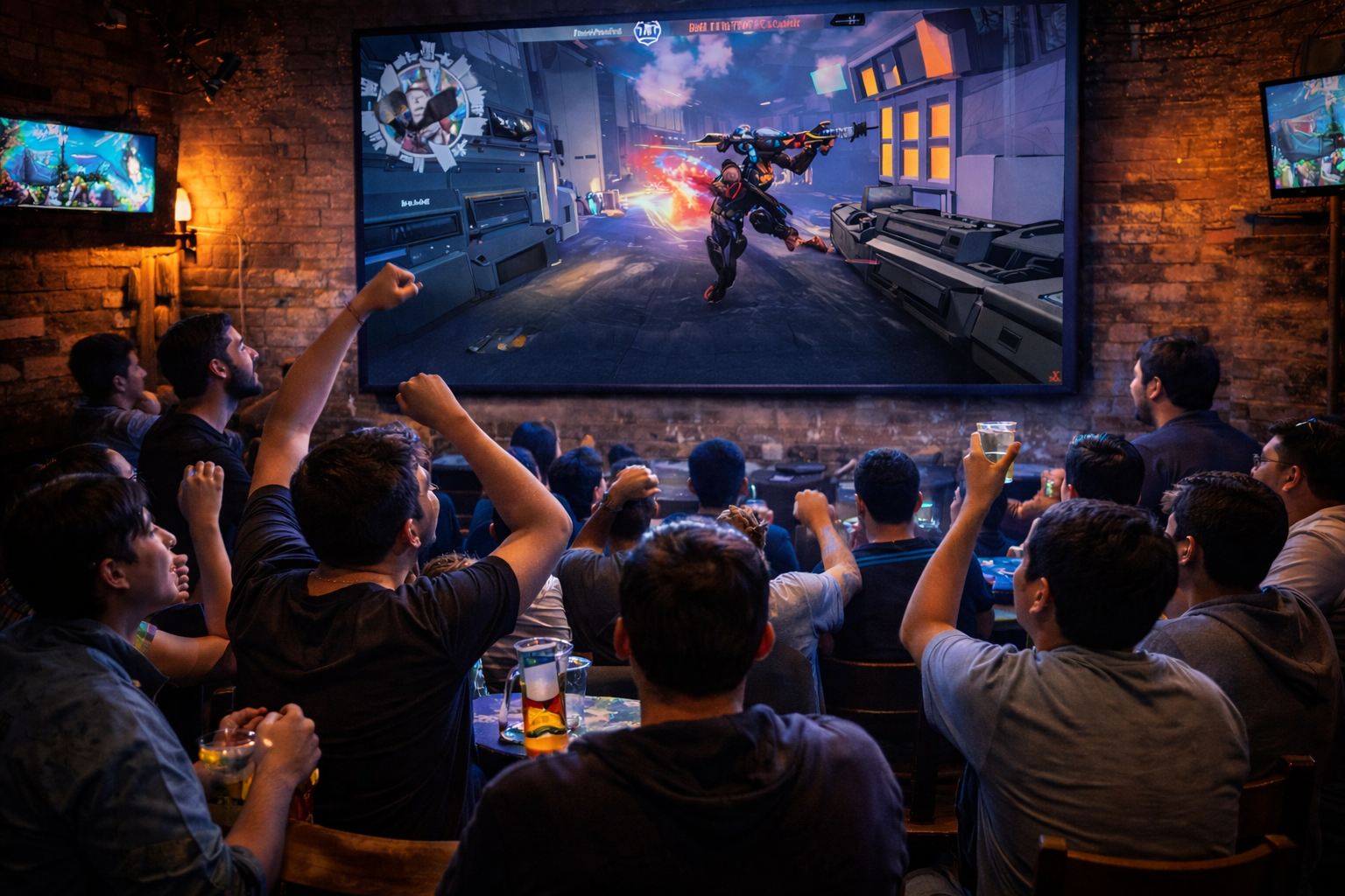 Aficionados disfrutan la transmisión en vivo de la Valorant Champions Tour en un local de Santiago de Chile