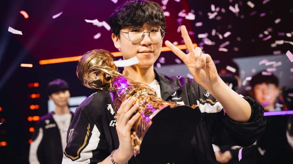 Ruler of Gen.G Esports holds the trophy up after victory at MSI 2025 Finals at the Pacific Coliseum in Vancouver, Canada on July 12,