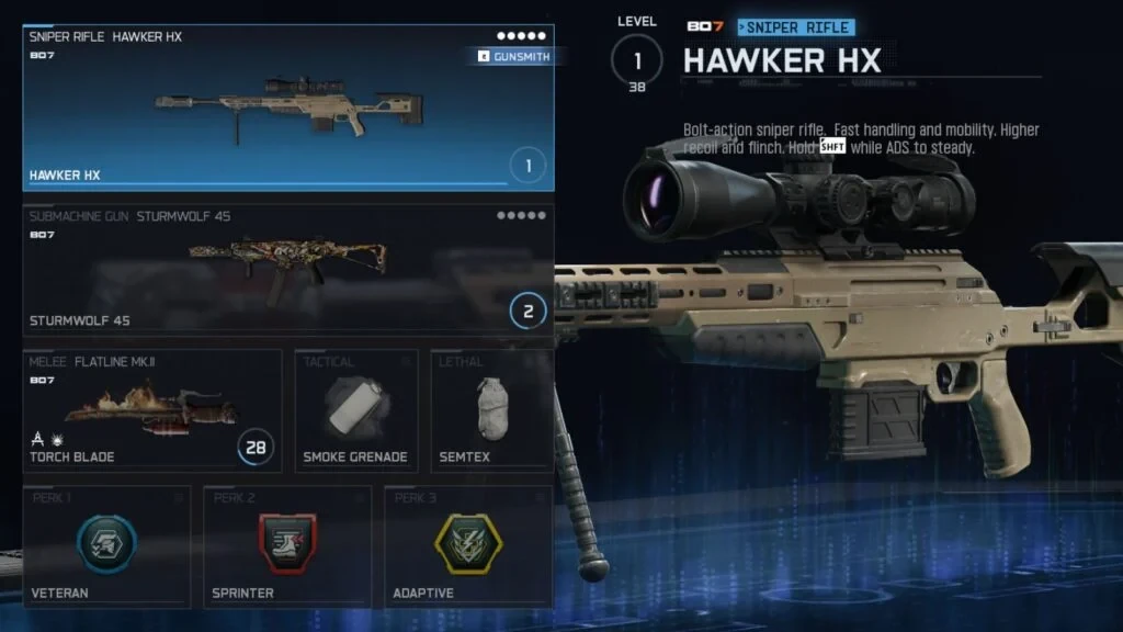 Best Hawker HX class setup in Warzone, including secondary weapon, equipment, and perks