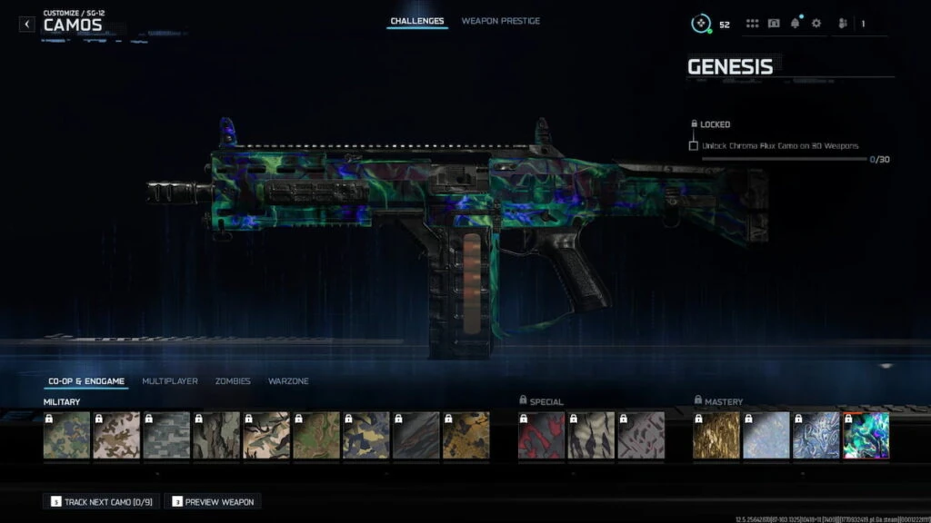 Desafíos de camuflajes de Co-op y Endgame para la SG-12 en Black Ops 7